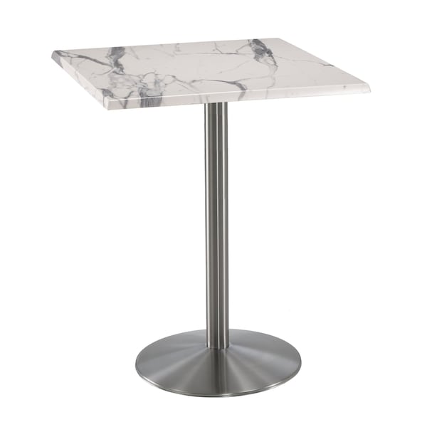 42" Tall OD214 Stainless Steel Table Base 22" Diameter 30"x30" Square White Marble Top